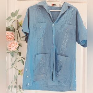 Romani, Men’s Vintage Floral Light Blue Embroidered Shirt